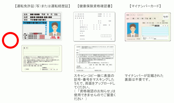【運転免許証(写)または運転経歴証、健康保険資格確認書